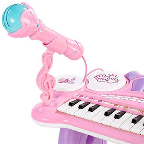 The Magic Toy Shop Kids Electronic Keyboard with Lights, 24 Learning Keys, Drums, Microphone & Stool 2