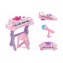 Kids Electronic Keyboard with Lights, 24 Learning Keys, Drums, Microphone & Stool