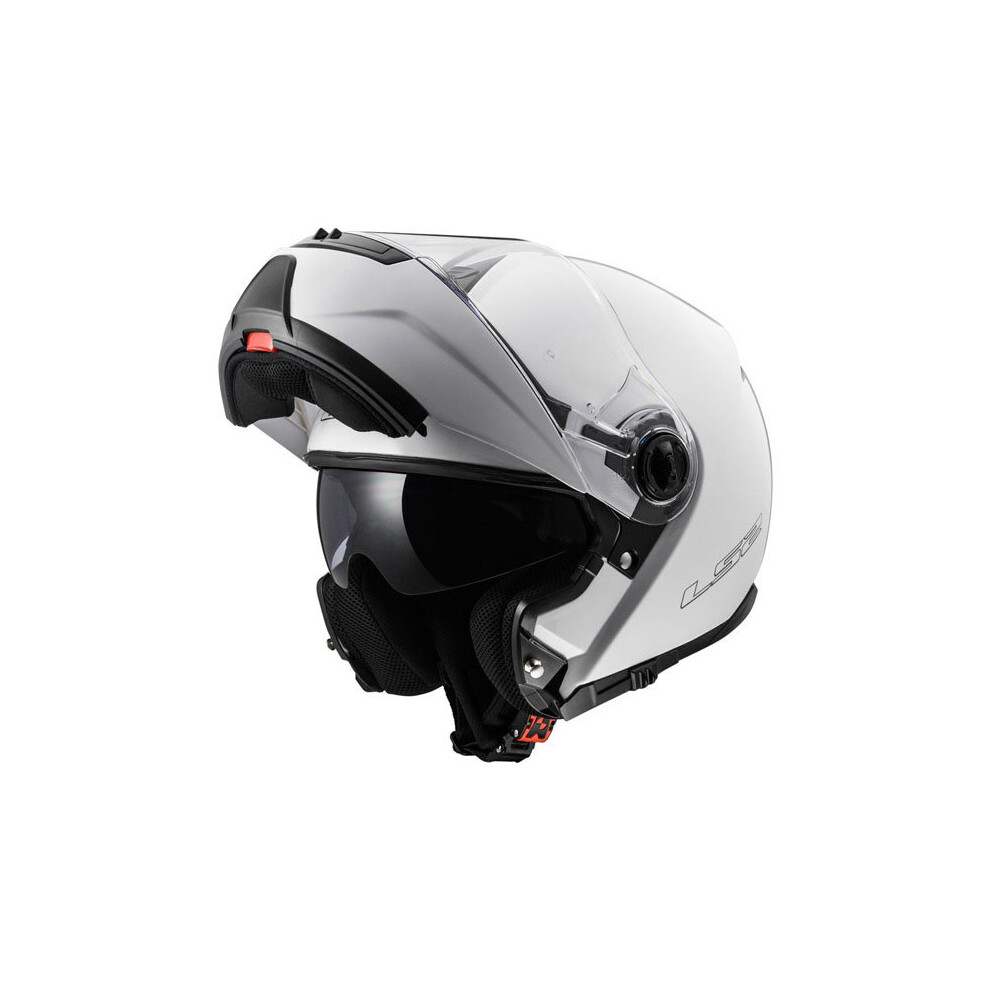 (Medium) LS2 FF325 Strobe White Flip Front Motorcycle Helmet with Drop Down Sun Visor