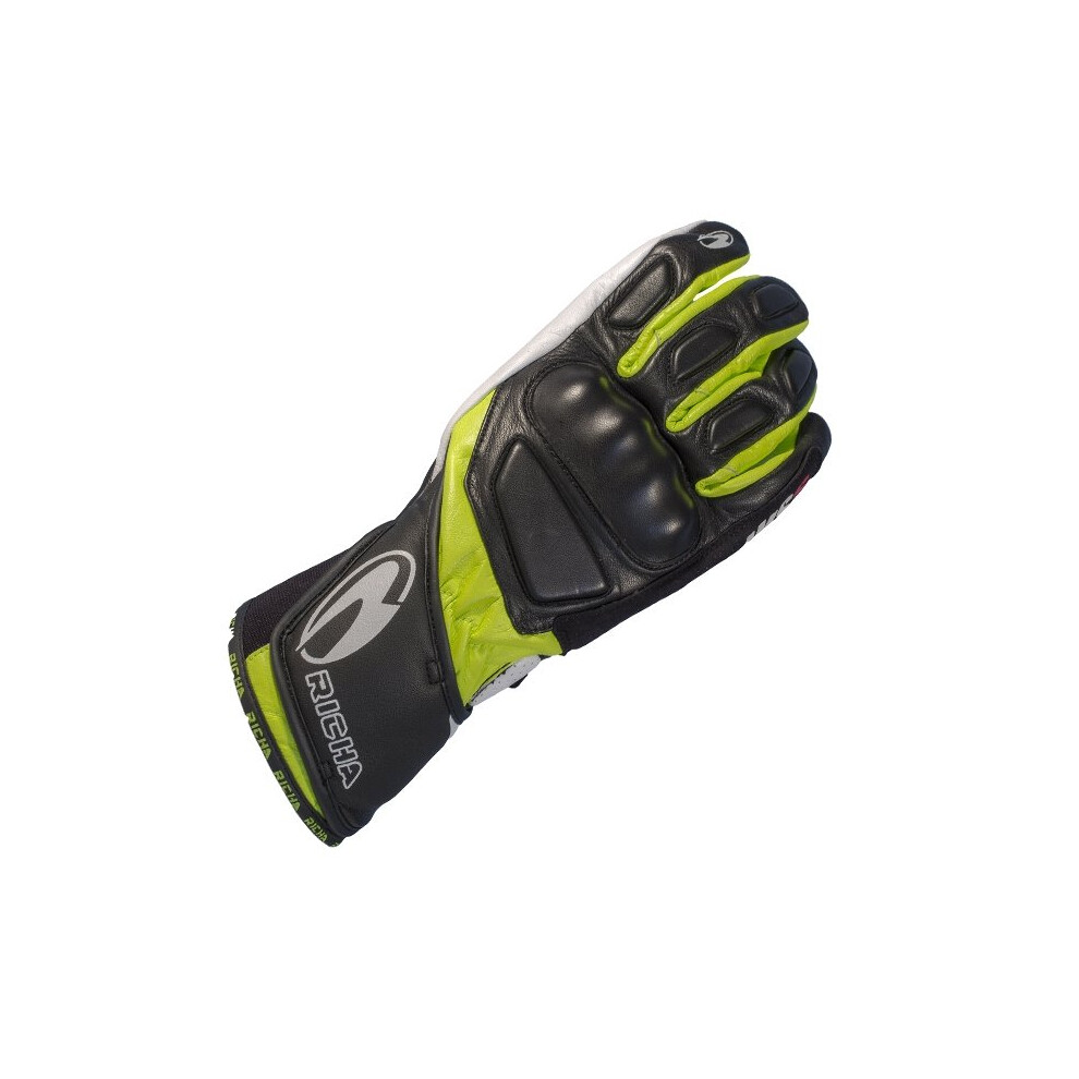 (Small) Richa Wss Leather Sports Summer Racing Motorcycle Gloves Black/White/ Yellow 5060413814026