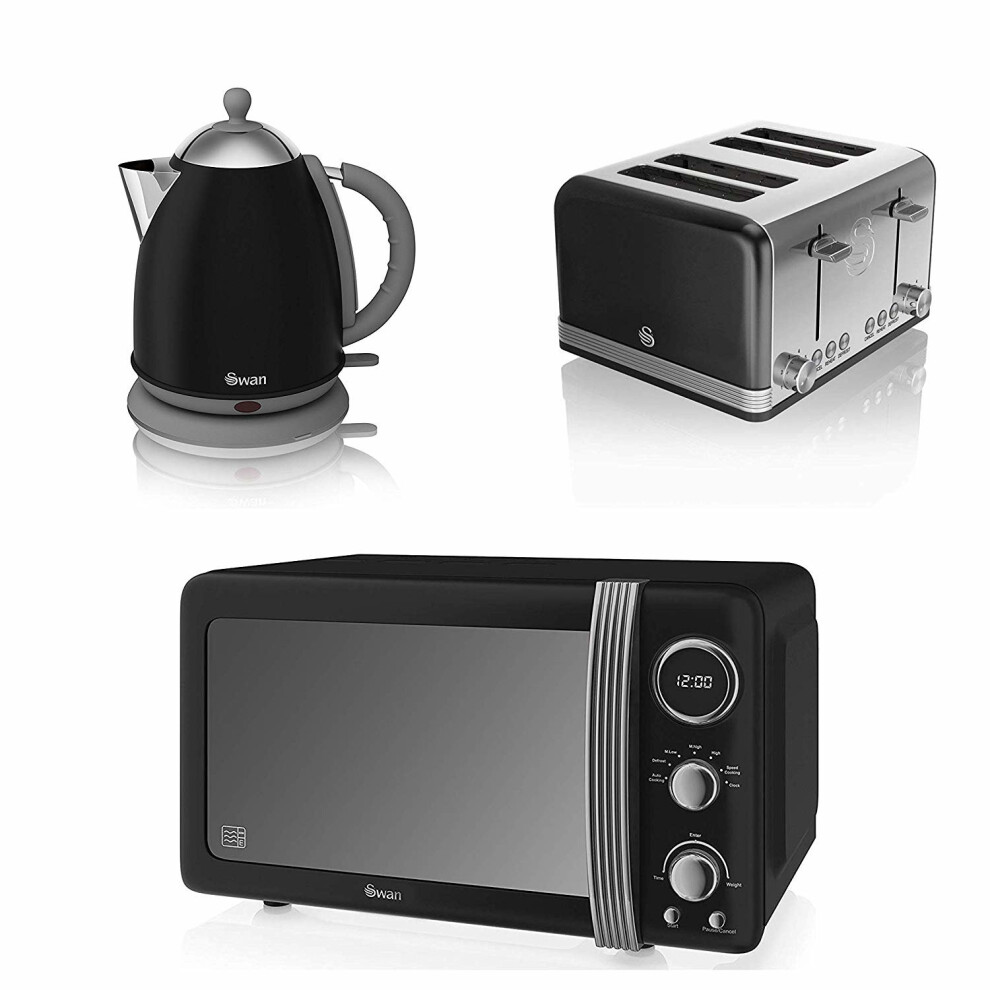 SWAN Black 1.7L Jug Kettle, 4 Slice Toaster & Digital Microwave 800W-image-OPC-PQBKQN-NEW