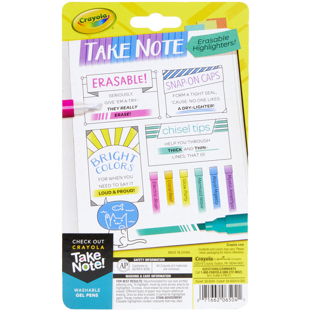 Crayola Take Note! Erasable Highlighters 6/Pkg-