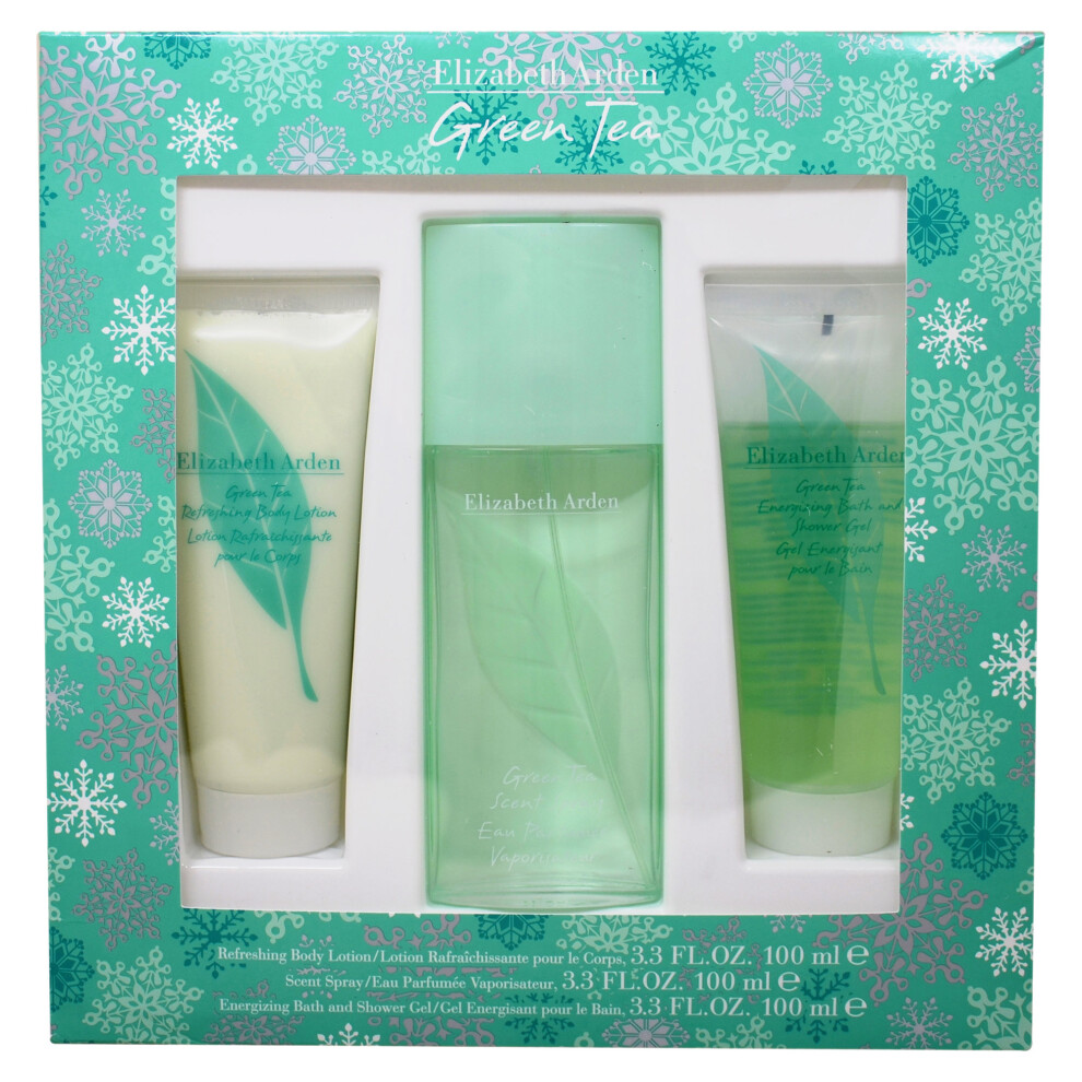 Elizabeth Arden Green Tea - 3 pc Gift Set 3.3 oz Scent Spray, 3.4 oz Refreshing Body Lotion, 3.3 oz Refreshing Bath & Shower Gel