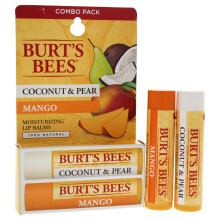 Burt's Bees 100% naturalny nawilzajacy balsam do ust kokos, gruszka i mango z woskiem pszczelim i ekstraktami z owocw - 2 tuby 2 Fl OZ
