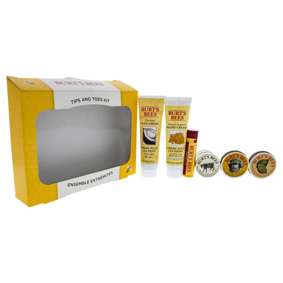 Burts Bees Tips & Toes Kit - 6 Pc Kit 0.3oz Hand Salve, 0.25oz Almond & Milk Hand Cream