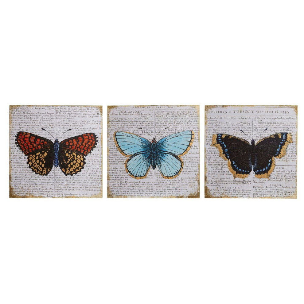 Set of 3 Butterfly Wall Plaques, MDF - Multi-Coloured