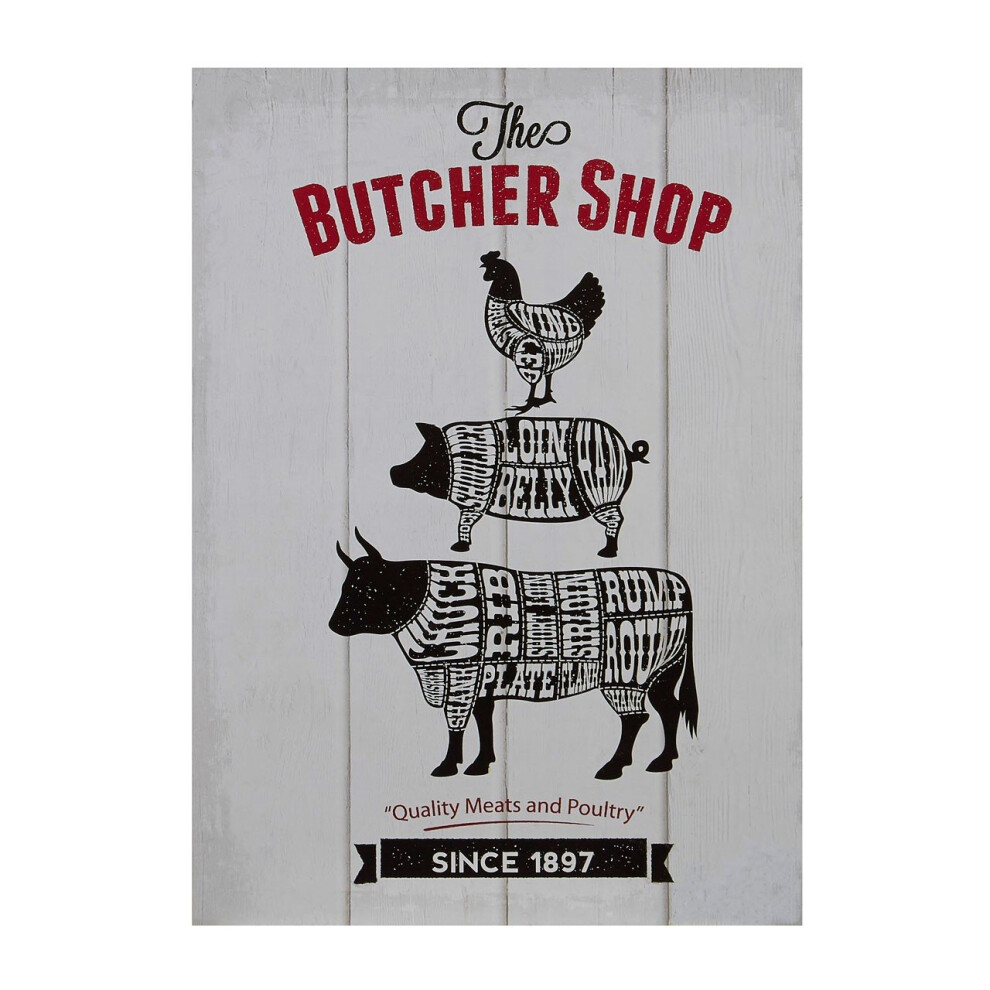 Premier Housewares Butcher Shop Wall Plaque, Mdf - Grey