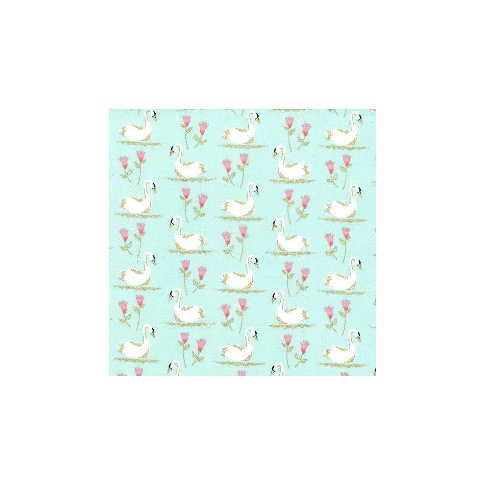 Fat Quarter Swans A Swimming Seafoam Green Cotton Quilting Sewing Fabric