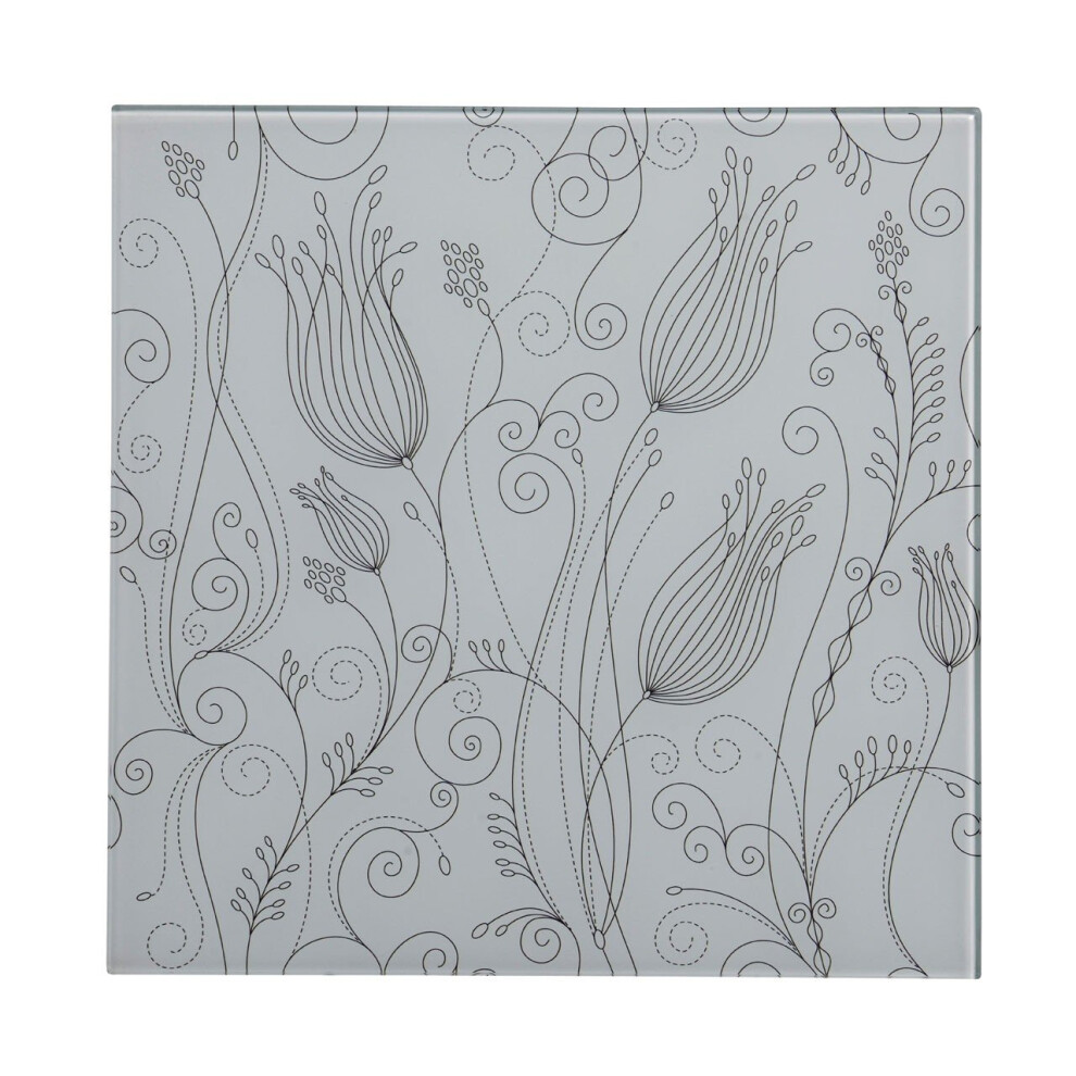 Graphic Tulip Design Glass Print, Black & Silver