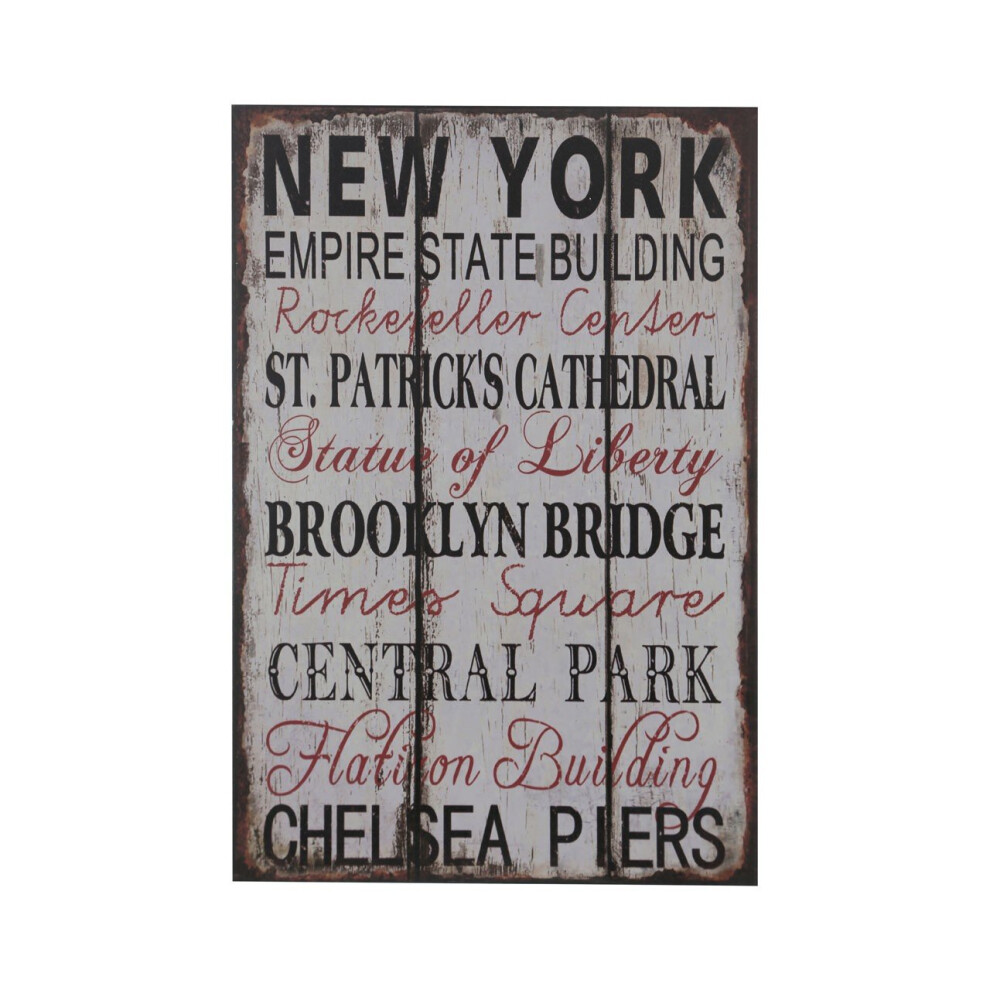 Premier Housewares New York Wall Plaque Distressed Design, Mdf