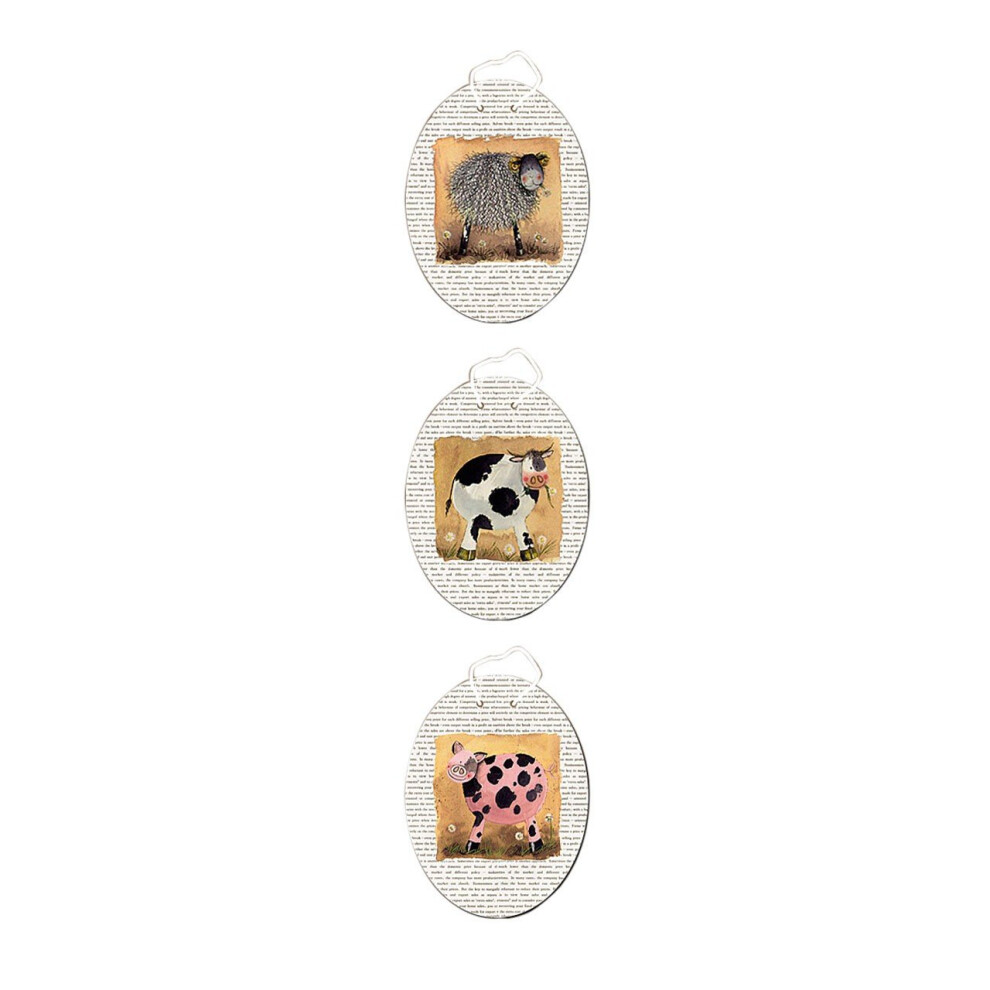 Set Of 3 Assorted Farm Animal Cow, Pig & Sheep Wall Art