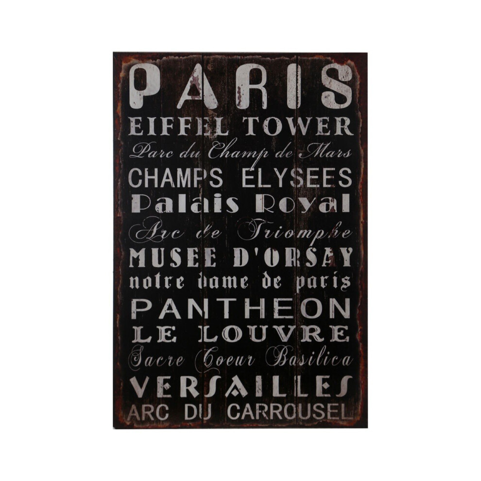 Premier Housewares Paris Wall Plaque Distressed Design, Mdf