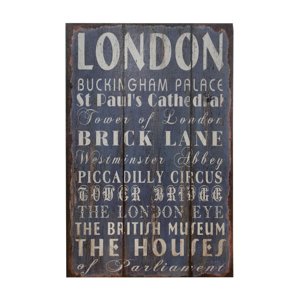 Premier Housewares London Wall Plaque Distressed Design, Mdf