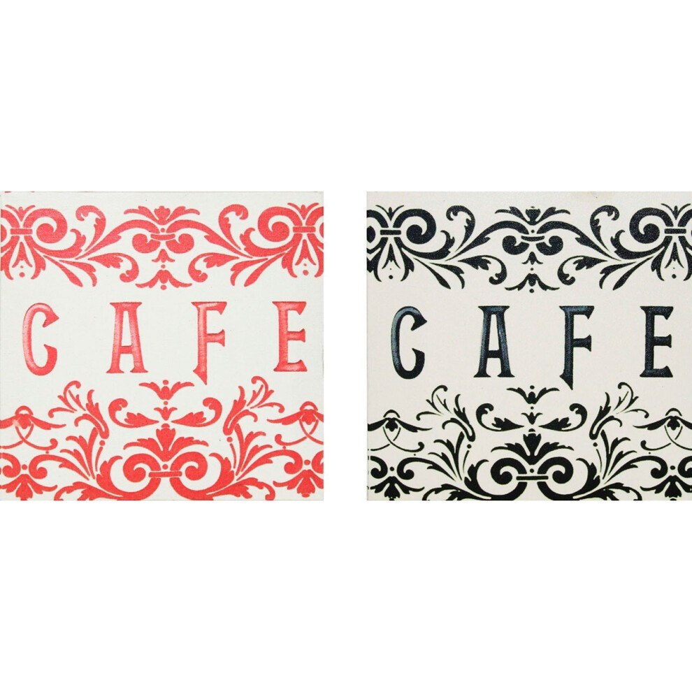 Set Of 2 "CAFE" Canvas Print, Assorted Colours, Red & Black