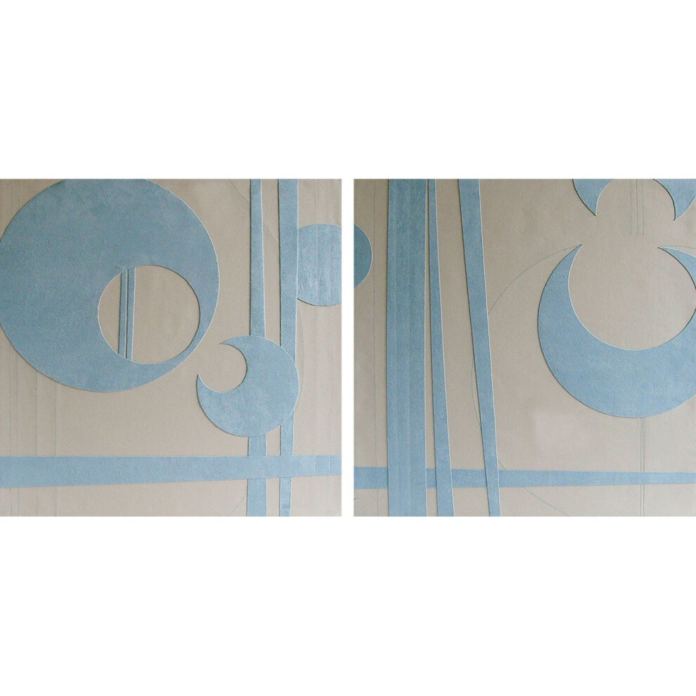 Set Of 2 Assorted Design Wall Art Suede & Leather Effect, Blue/Cream