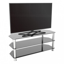 King Glass TV Stand 114cm, Chrome Legs, Black Glass, for TVs up to 55"