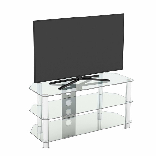 King Glass TV Stand 100cm, Chrome Legs, Clear Glass, Cable Management