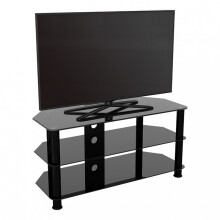 King Glass TV Stand 100cm, Black Legs, Black Glass, Cable Management, for TVs up to 50"