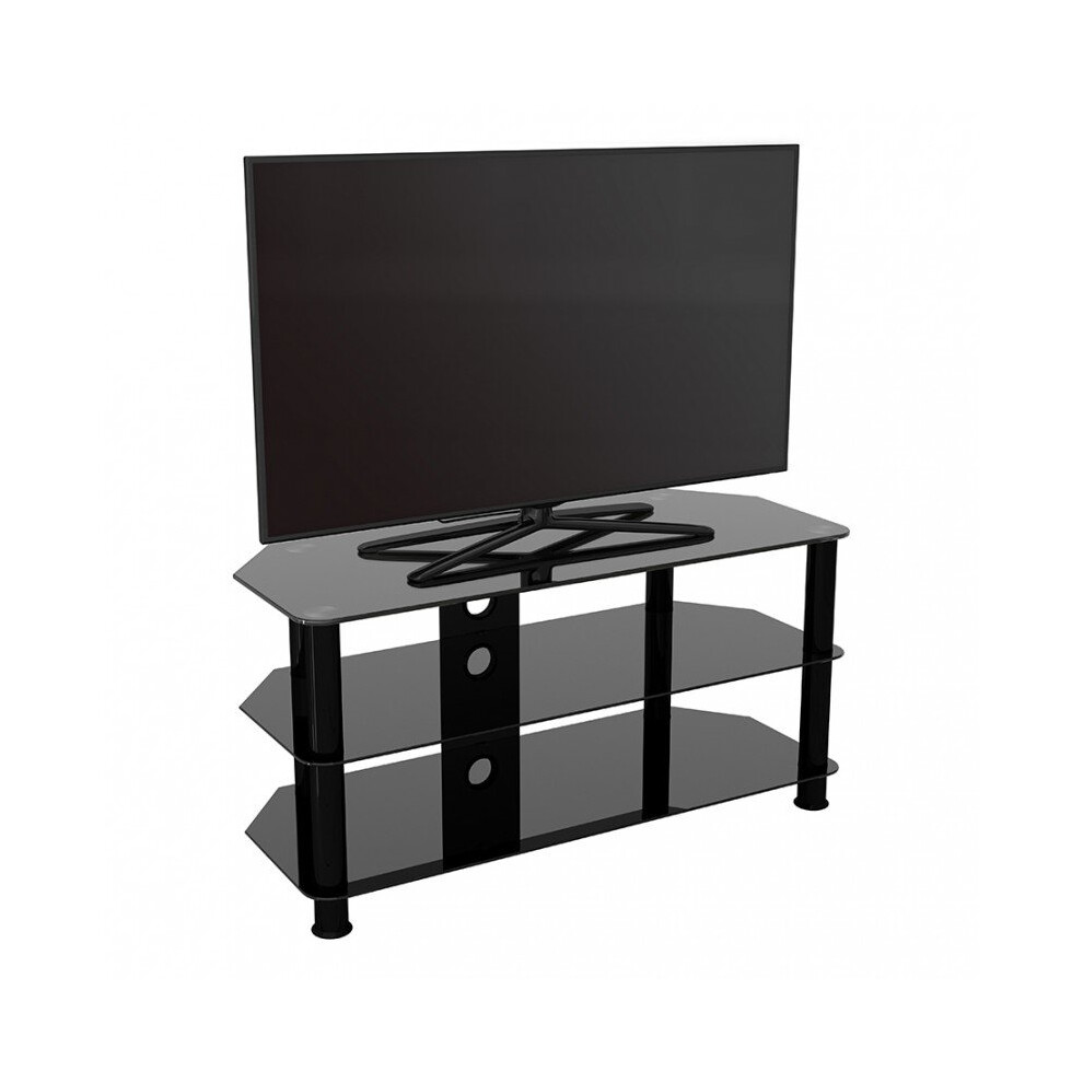 King Glass TV Stand 100cm, Black Legs, Black Glass, Cable Management, for TVs up to 50