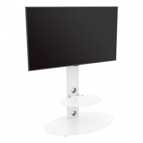 King Satin White Cantilever TV Stand with Mounting Brackets Oval Base