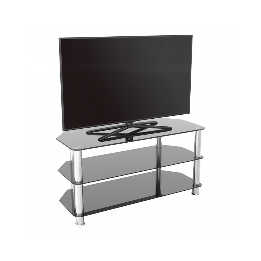King Glass TV Stand 100cm, Chrome Legs, Black Glass, for TVs up to 50