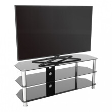 King Glass TV Stand 125cm, Chrome Legs, Black Glass, Cable Management, for TVs up to 60"