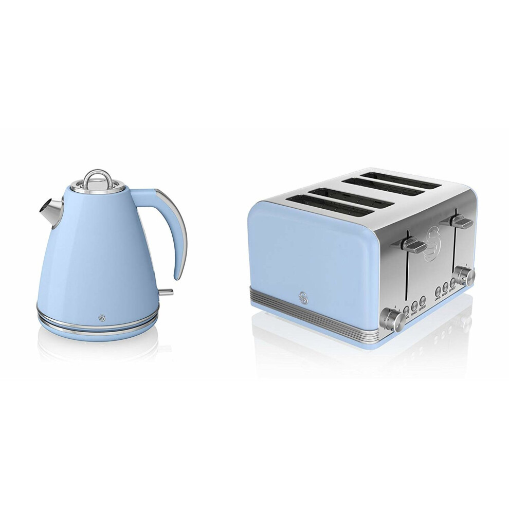 SWAN RETRO BLUE 1.5 Litre Jug Kettle & Blue 4 Slice Toaster Set