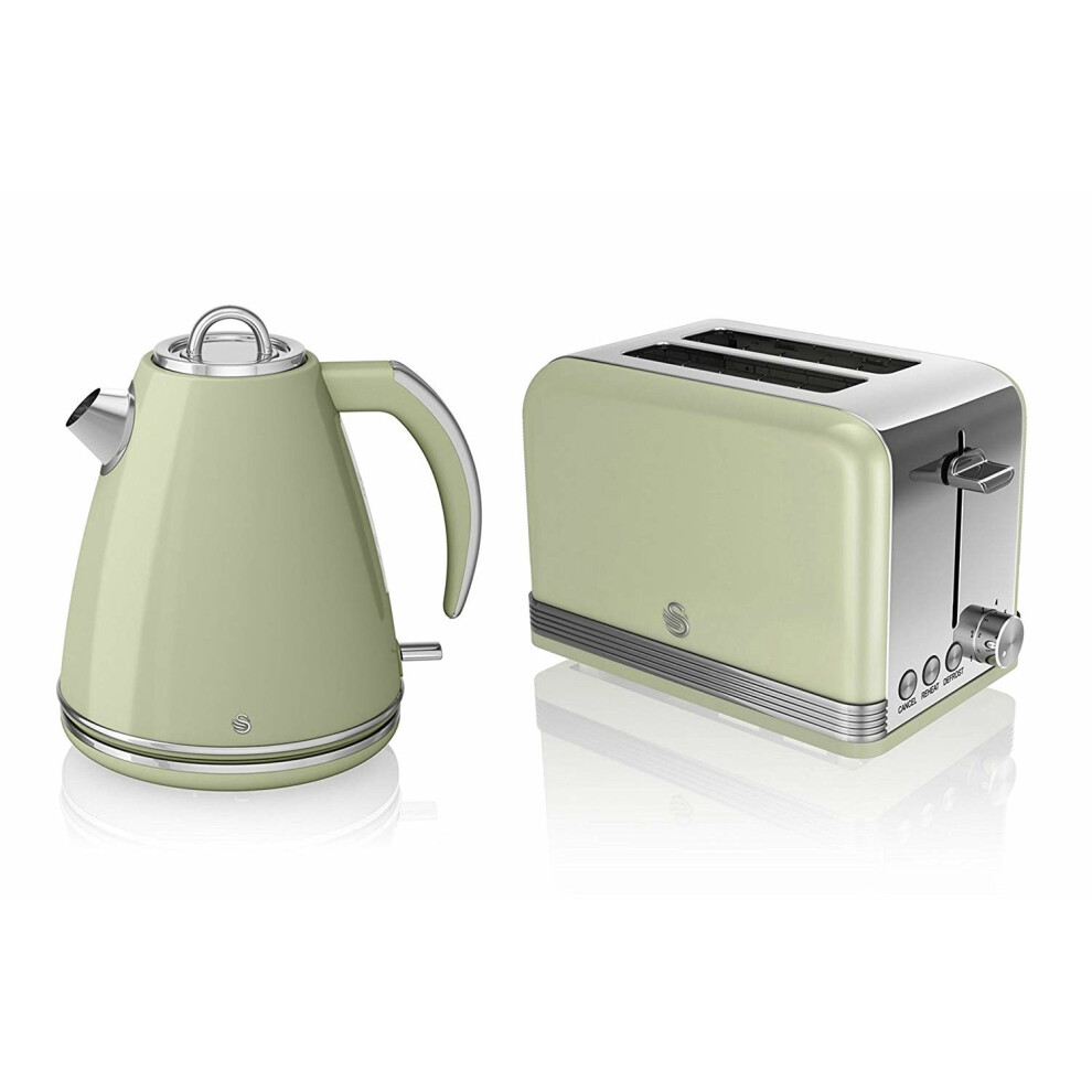 SWAN RETRO GREEN 1.5 Litre Jug Kettle & Green 2 Slice Toaster Set