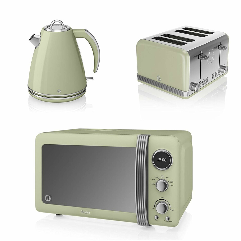 Swan Green Retro Digital 20 Litre Microwave, 1.5 Litre Jug Kettle & 4 Slice Toaster