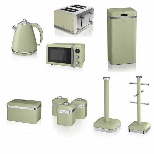 Swan Green Kitchen Appliance Retro Set 20 Litre Digital Microwave, 1.