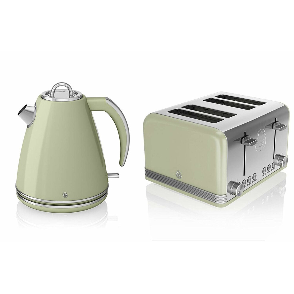 SWAN RETRO GREEN 1.5 Litre Jug Kettle & Green 4 Slice Toaster Set