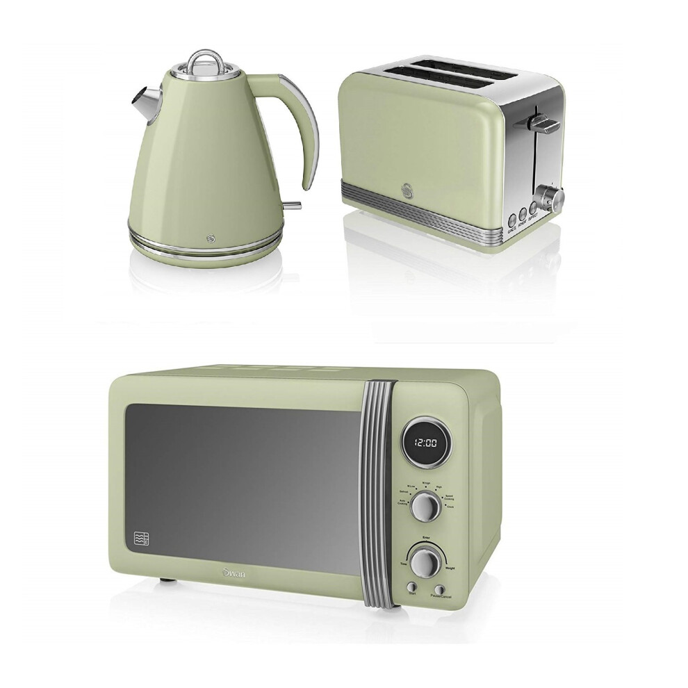 Swan Green Retro Stylish Digital 20 Litre Microwave, 1.5 Litre Jug Kettle & 2 Slice Toaster