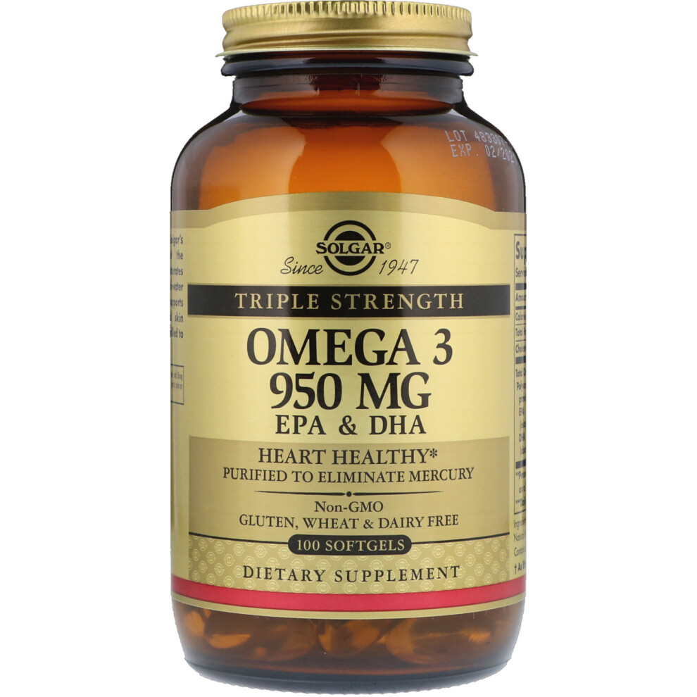 Solgar, Omega-3 EPA & DHA, Triple Strength, 950 mg, 100 Softgels