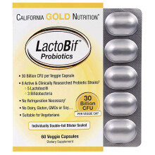 California Gold Nutrition, Probiotiques LactoBif 30, 30 Milliards d'UFC, 60 Gélules Végétales