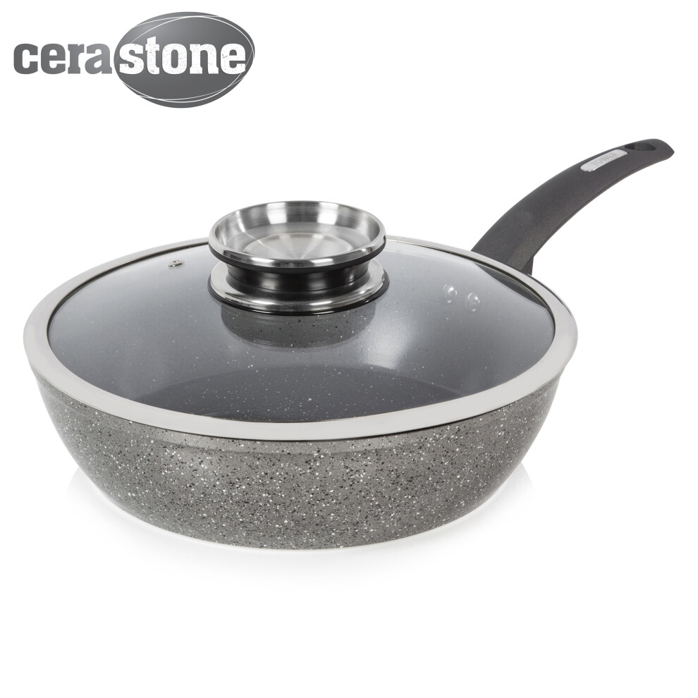 Tower T81202 Cerastone Induction Saute Pan, Non Stick Ceramic Coating, Easy to Clean, Dishwasher Safe, Graphite, 28cm