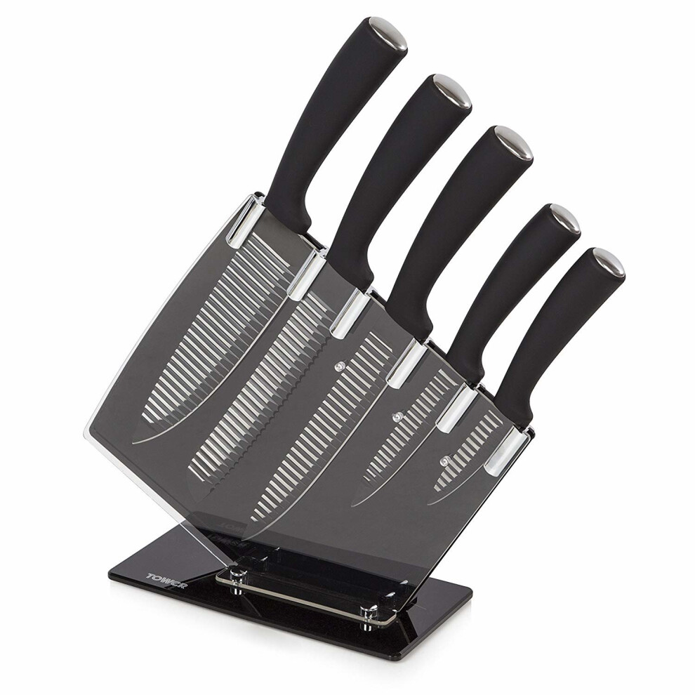Tower T80706 5 Piece Groove Bladed Knife Set With Acrylic Stand