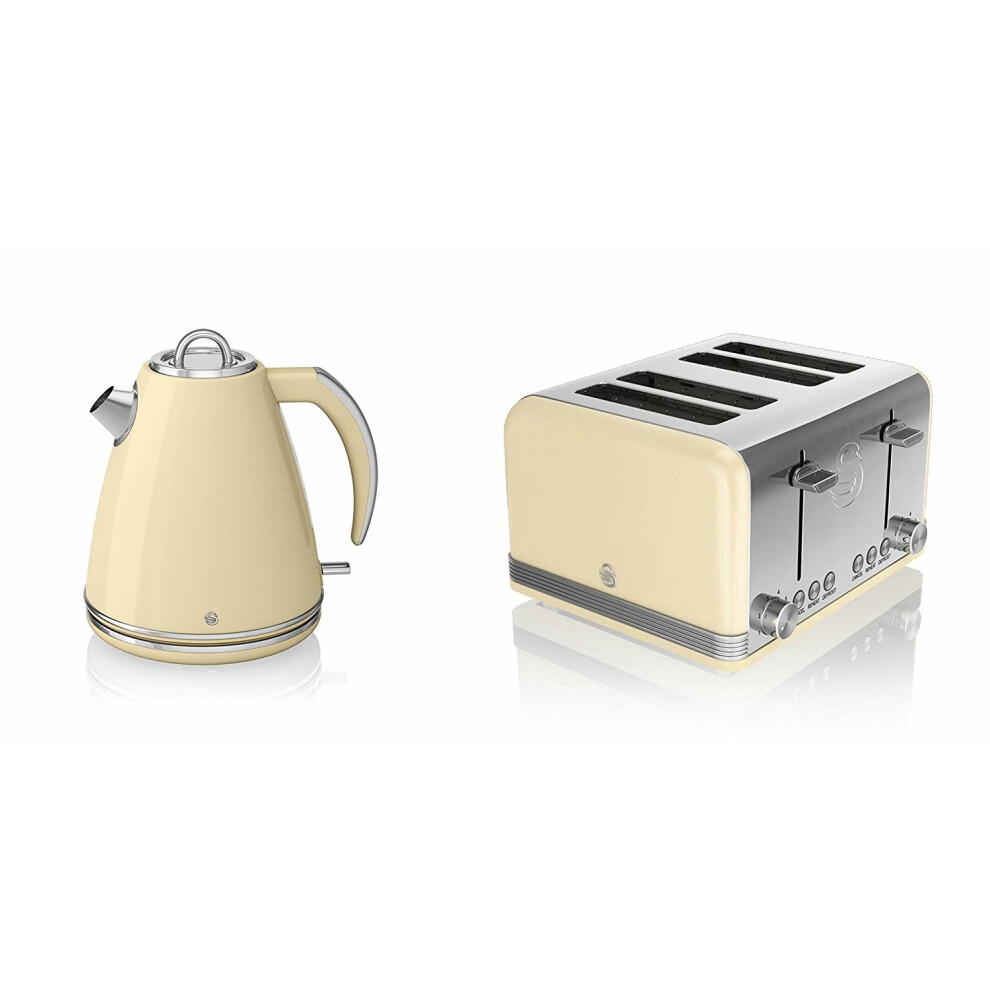 SWAN RETRO CREAM 1.5 Litre Jug Kettle & CREAM 4 Slice Toaster Set