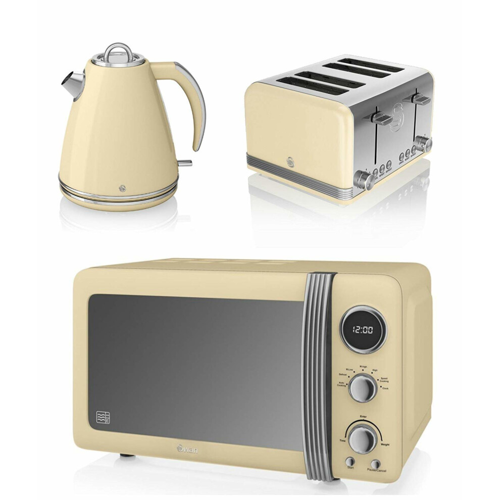 Swan Cream Retro Digital 20 Litre Microwave, 1.5 Litre Jug Kettle & 4 Slice Toaster