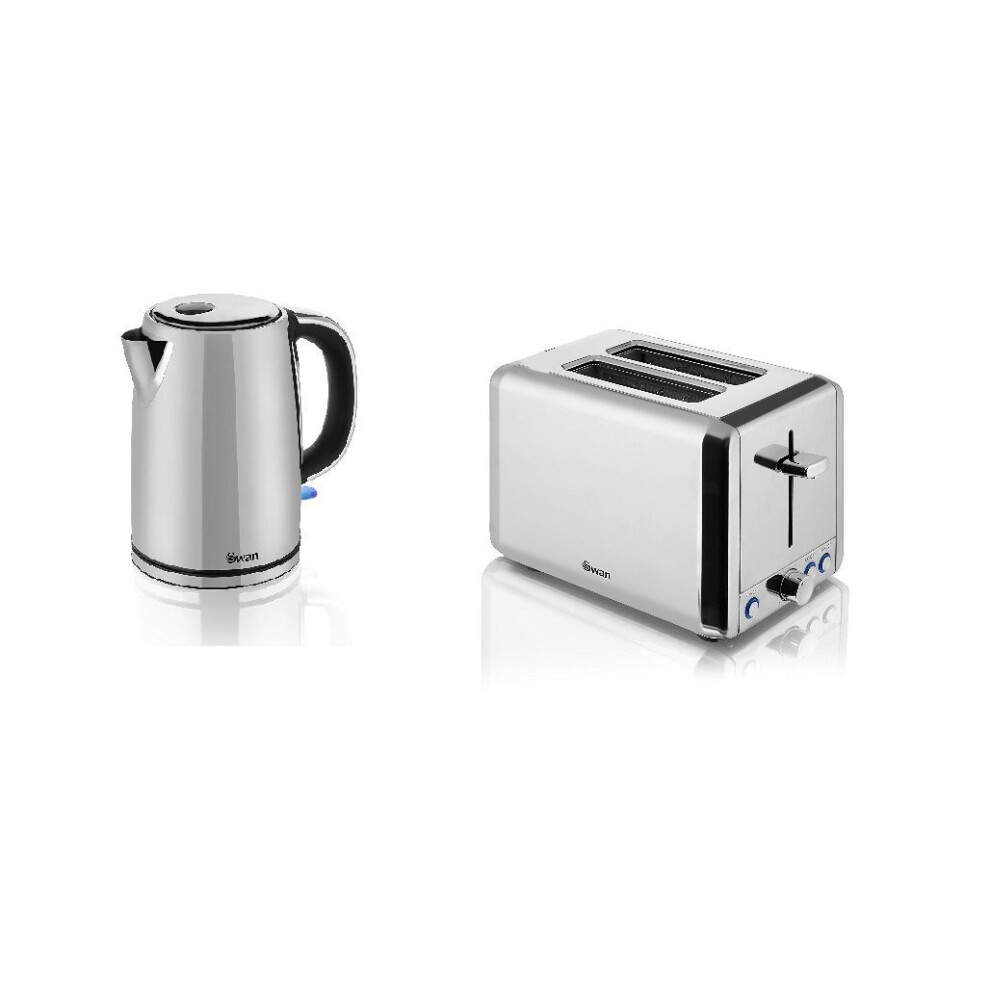 Set of 2 SWAN Silver Stainless Steel Set - 2 Slice Toaster and 1.7L Jug Kettle