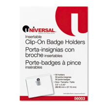Universal 56003 Klare Ausweishüllen mit Kleidungsfreundlichen Clips, 2 1/4 x 3 1/2, Weiße Einsätze, 50/Packung