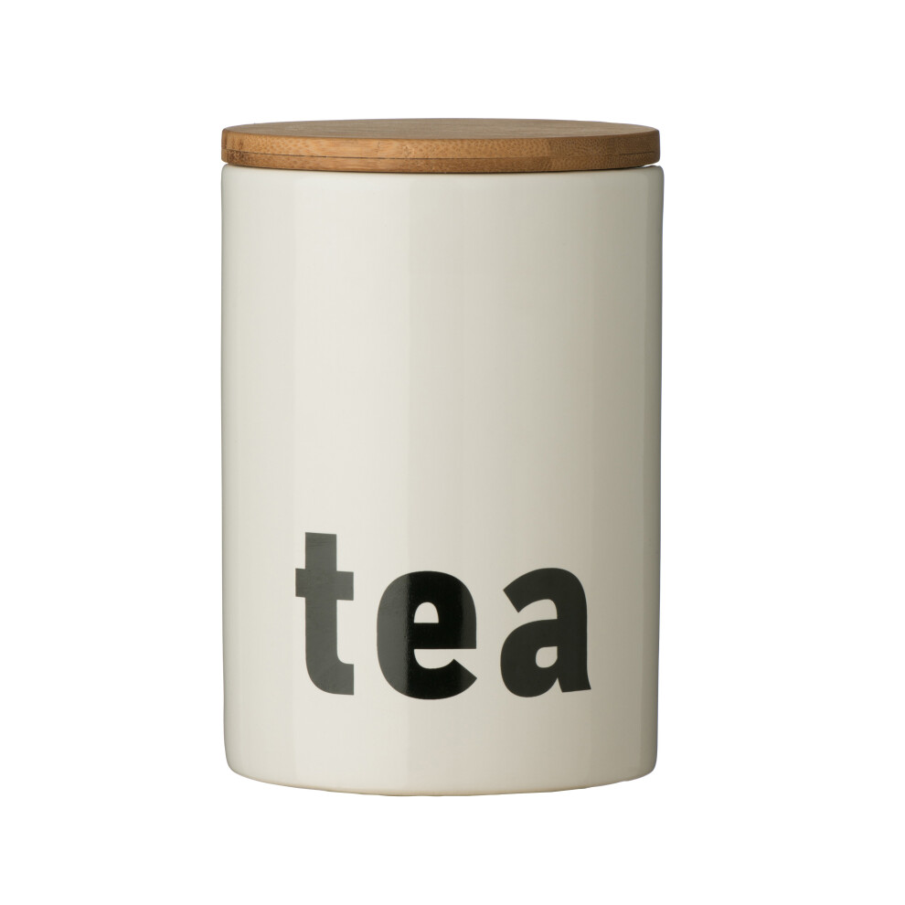 Premier Housewares Mono Tea Canister Dolomite, Bamboo Lid White