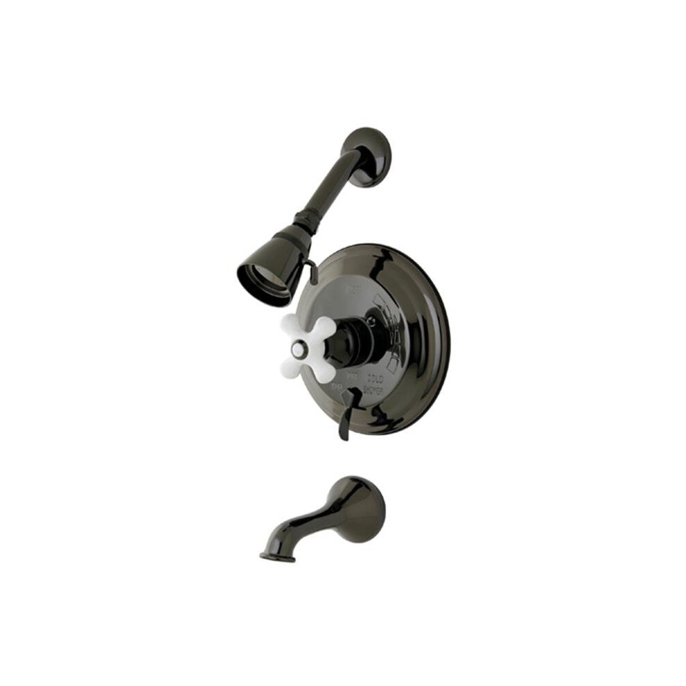 Photos - Other Bathroom Accessories Kingston Brass NB36300PX Water Onyx Pressure Balanced Tub & Shower Faucet with Porcelain Cross Handle and Vintage Spout