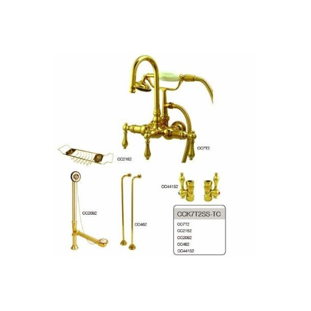 Kingston Brass Cck7t2ss-Tc Vintage Gooseneck Tub Mount Clawfoot Tub Filler With Shower Mixer Package In Polished Brass 663370291470