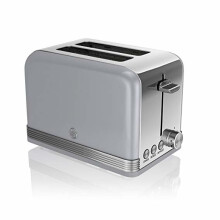 Swan ST19010GRN Retro 2-Slice Toaster with Defost/Reheat/Cancel Functions, Cord Storage, 815W, Retro, Stainless Steel in Grey