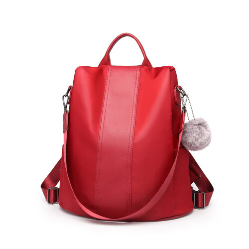 Miss Lulu (Burgundy) Women Anti-theft Backpacks Girls Fur Ball School Bags Waterproof Daypack Rucksack Shoulder Bags