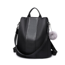 (Black) Women Anti-theft Backpacks Girls Fur Ball School Bags Waterproof Daypack Rucksack Shoulder Bags