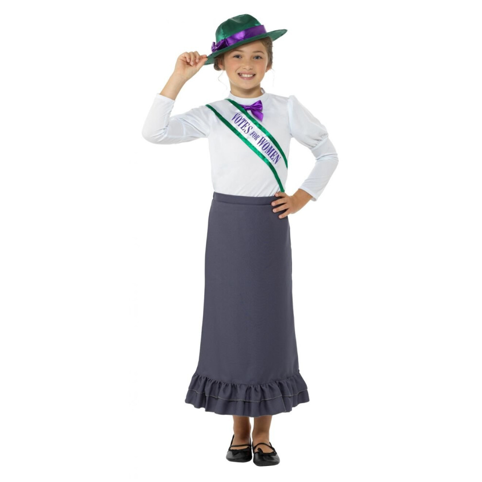 Smiffy's (Large) Kids Victorian Suffragette Costume White,Green,Purple