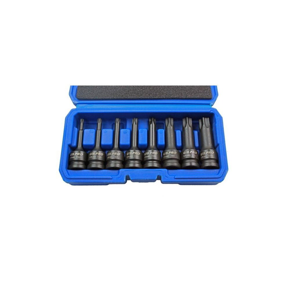 US PRO 8pc 1/2" Dr Long Impact Torx Bits Socket Set T30 - T80 3315