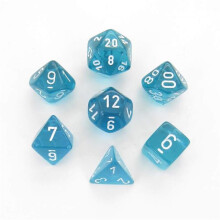 Chessex Manufacturing CHX23085 Teal Translucent Dice with White Numbers - Set of 7