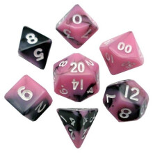 Metallic Dice Games LIC473 10 mm Mini Dice, Set of 7 - Pink & Black with White Numbers